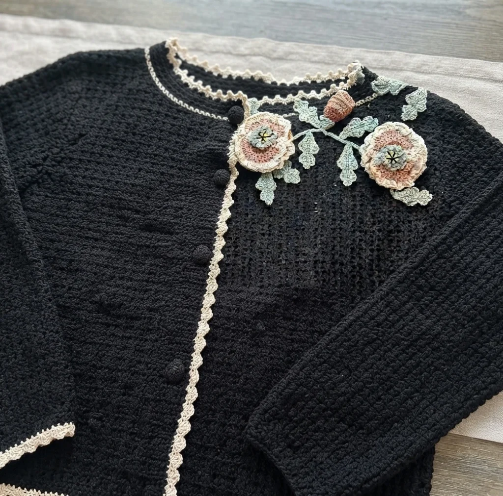 Corn Poppy Cardigan Crochet Tutorial | Susan's Family - crochet detail