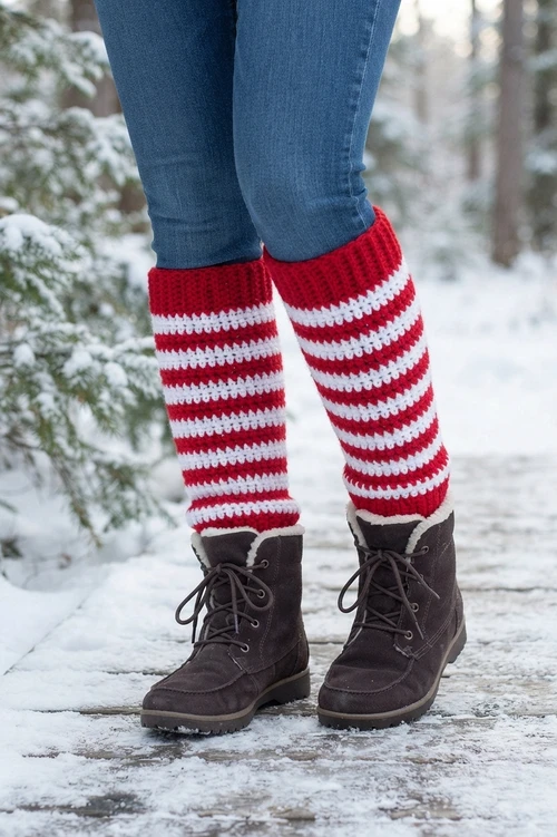 4. Crochet Candy Cane Leg Warmer
