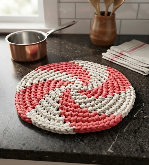 7. Crochet Candy Cane Hot Pad