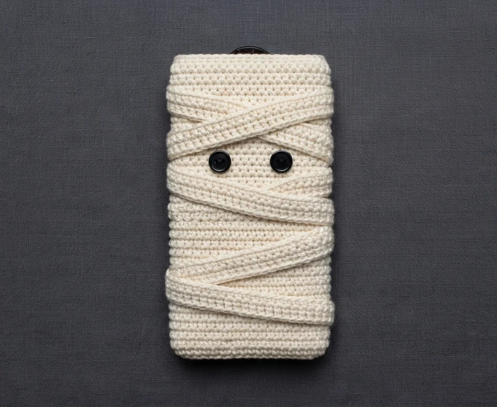 How to Crochet a Mummy phone case - PATRONES VALHALLA: Free crochet patterns - crochet detail