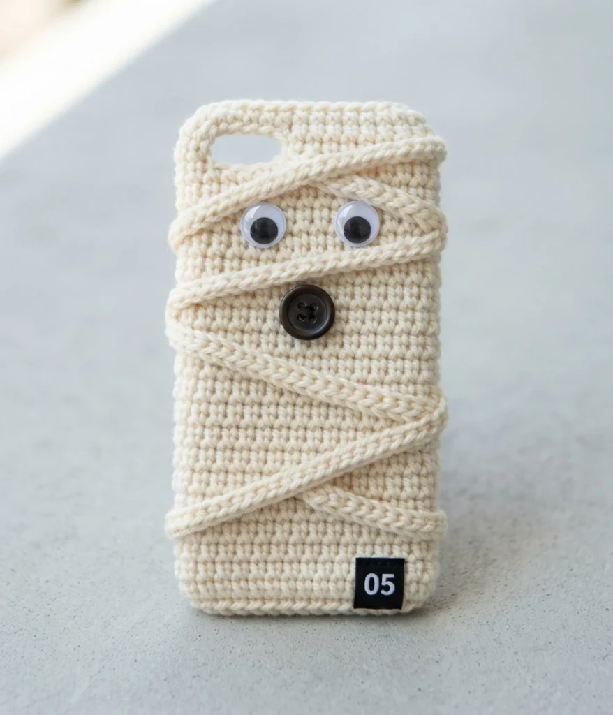 How to Crochet a Mummy phone case - PATRONES VALHALLA: Free crochet patterns - crochet detail