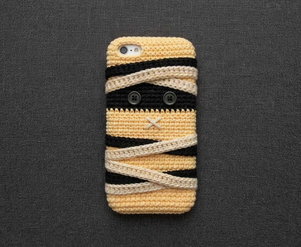 How to Crochet a Mummy phone case - PATRONES VALHALLA: Free crochet patterns - crochet detail