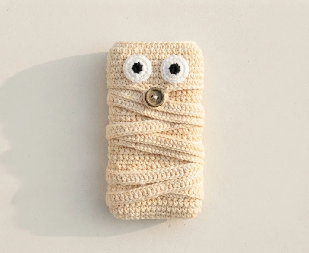 How to Crochet a Mummy phone case - PATRONES VALHALLA: Free crochet patterns - crochet detail