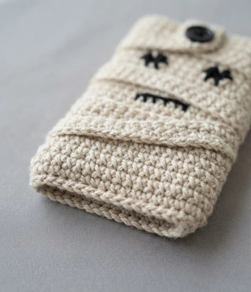 How to Crochet a Mummy phone case - PATRONES VALHALLA: Free crochet patterns - crochet detail