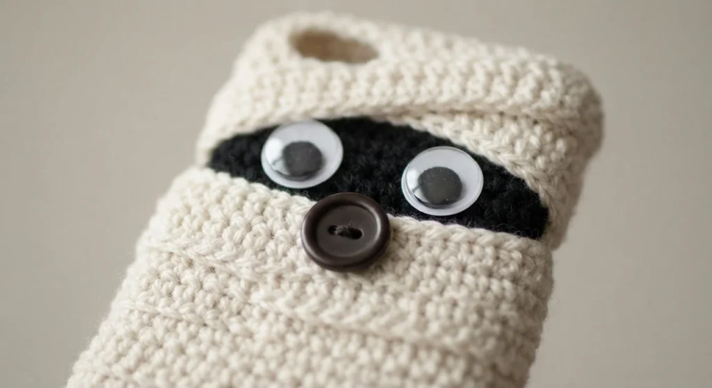 How to Crochet a Mummy phone case - PATRONES VALHALLA: Free crochet patterns - crochet detail