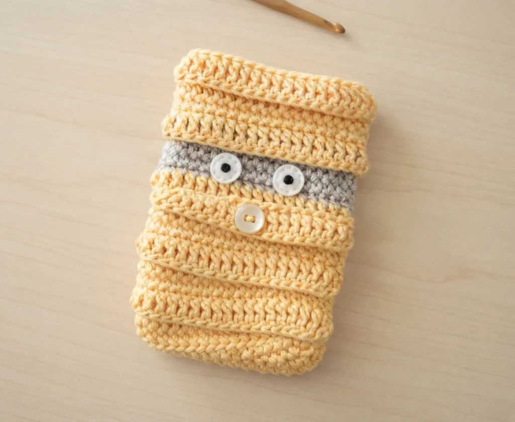 How to Crochet a Mummy phone case - PATRONES VALHALLA: Free crochet patterns - crochet detail
