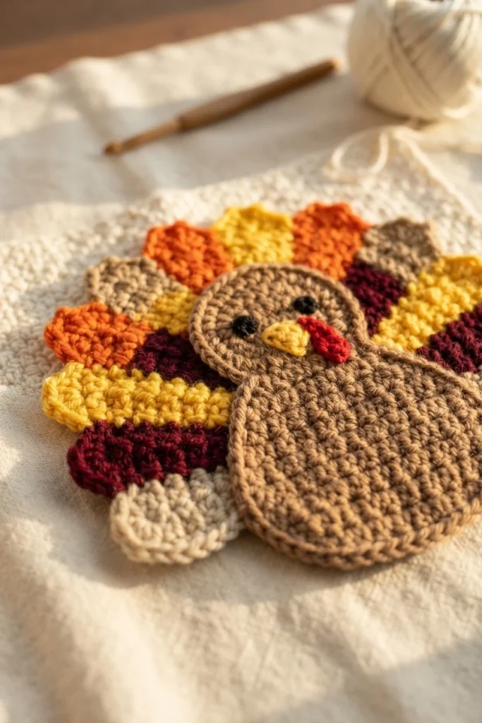 Crochet Thanksgiving Turkey Blanket a Fall C2C Throw! - crochet detail