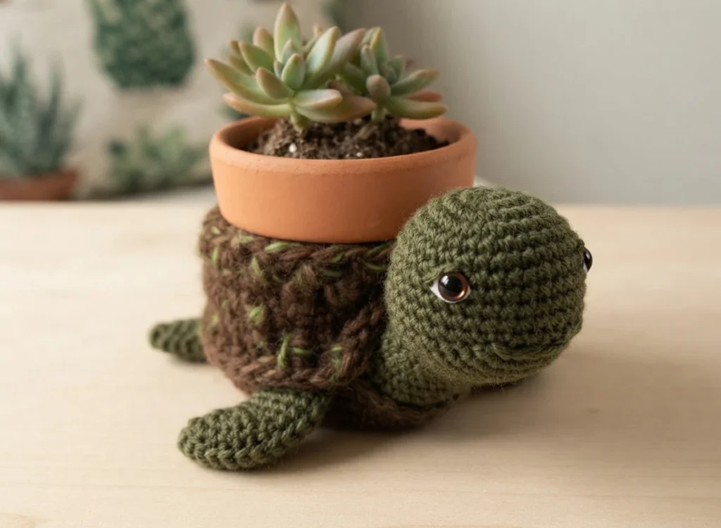 World Turtle Succulent Holder - crochet detail