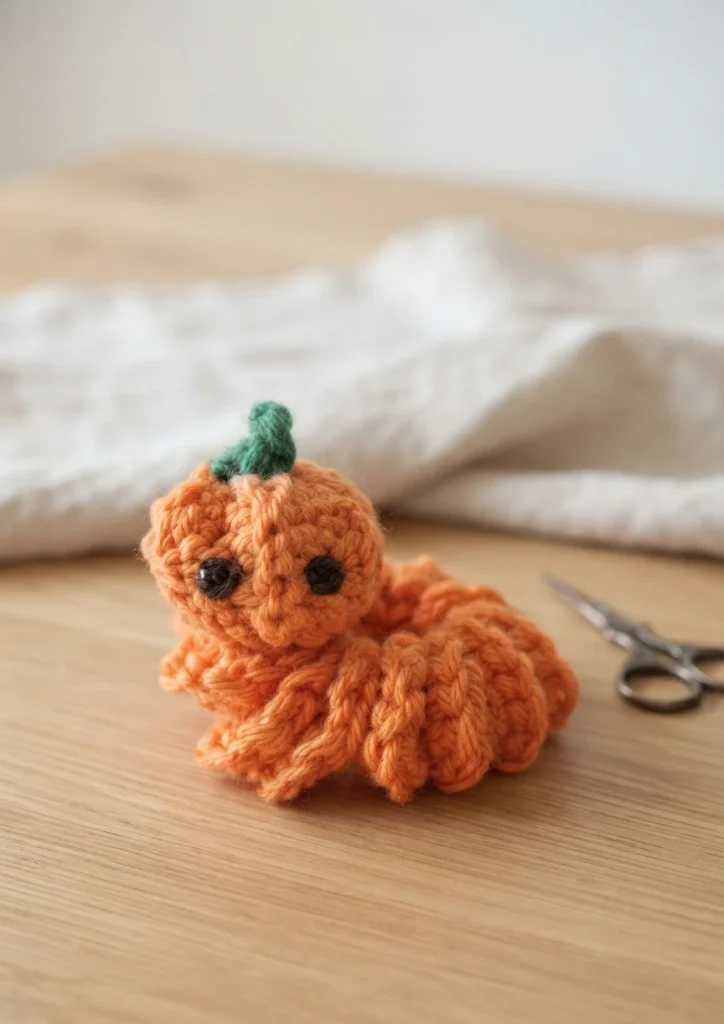 Pumpkin Worry Worm Crochet Pattern: (Trick Or Treat Gifts For Halloween) - crochet detail