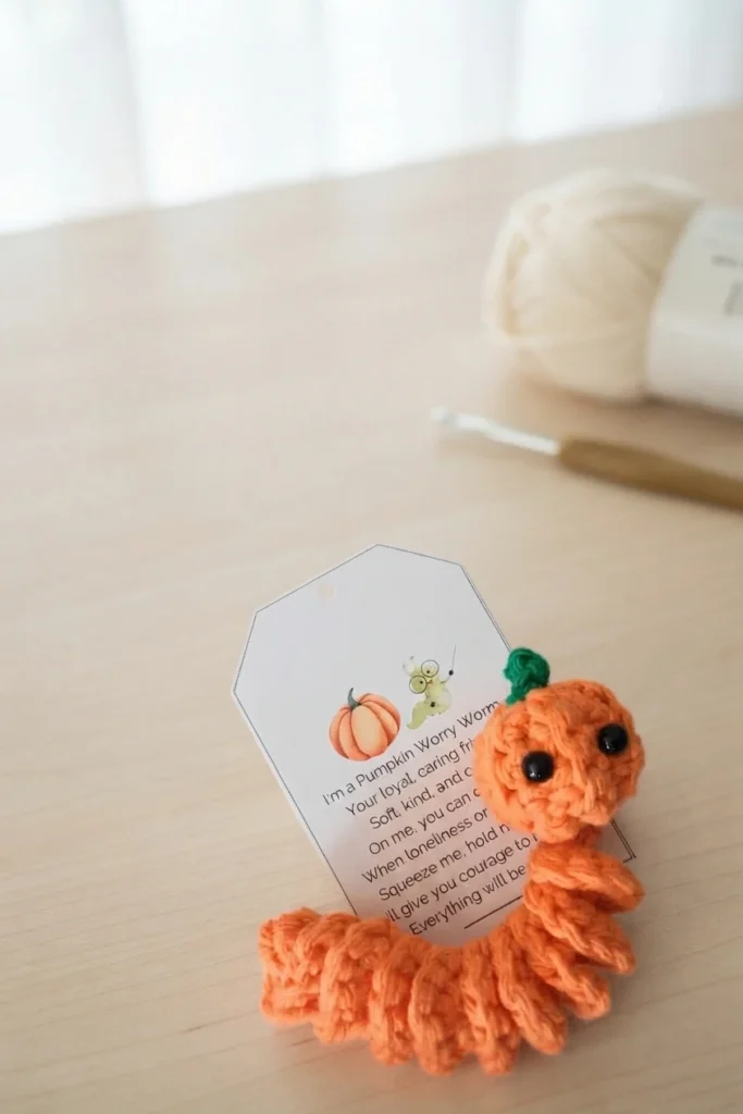 Pumpkin Worry Worm Crochet Pattern: (Trick Or Treat Gifts For Halloween) - crochet detail