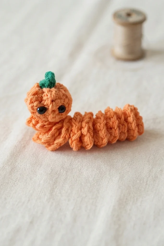 Pumpkin Worry Worm Crochet Pattern: (Trick Or Treat Gifts For Halloween) - crochet detail