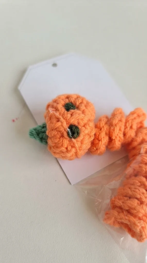 Pumpkin Worry Worm Crochet Pattern: (Trick Or Treat Gifts For Halloween) - crochet detail