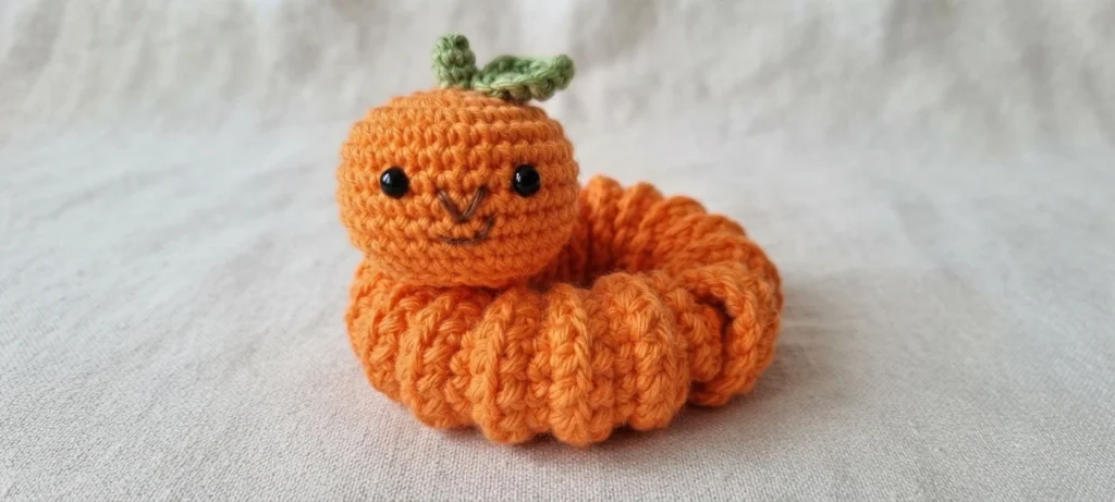 Pumpkin Worry Worm Crochet Pattern: (Trick Or Treat Gifts For Halloween) - crochet detail