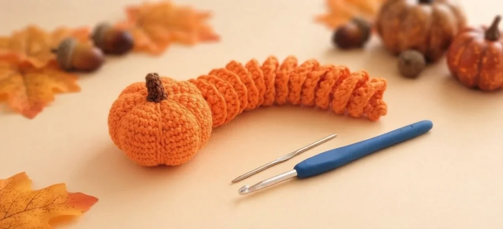 Pumpkin Worry Worm Crochet Pattern: (Trick Or Treat Gifts For Halloween) - crochet detail