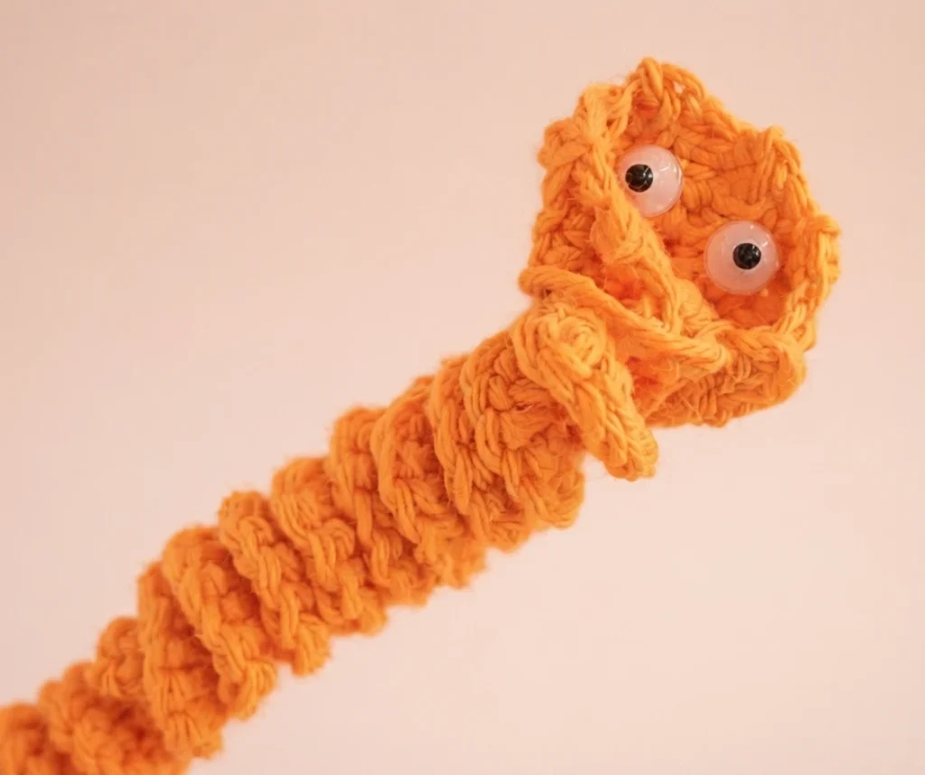 Pumpkin Worry Worm Crochet Pattern: (Trick Or Treat Gifts For Halloween) - crochet detail