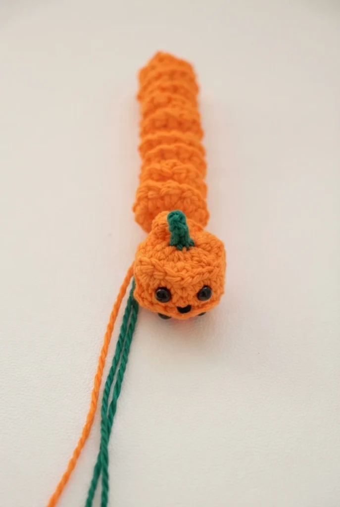 Pumpkin Worry Worm Crochet Pattern: (Trick Or Treat Gifts For Halloween) - crochet detail