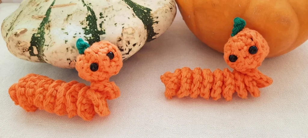 Pumpkin Worry Worm Crochet Pattern: (Trick Or Treat Gifts For Halloween) - crochet detail