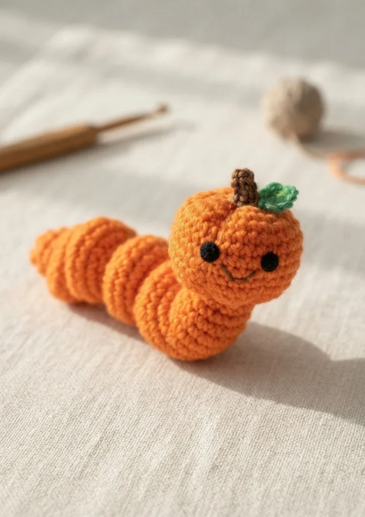 Pumpkin Worry Worm Crochet Pattern: (Trick Or Treat Gifts For Halloween) - crochet detail