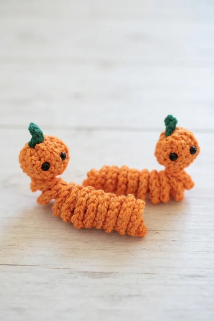 Pumpkin Worry Worm Crochet Pattern: (Trick Or Treat Gifts For Halloween) - crochet detail