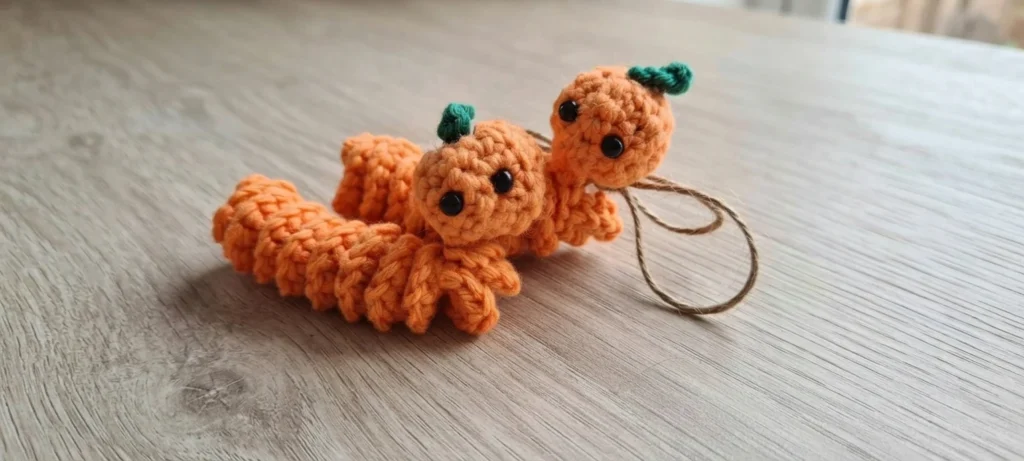 Pumpkin Worry Worm Crochet Pattern: (Trick Or Treat Gifts For Halloween) - crochet detail