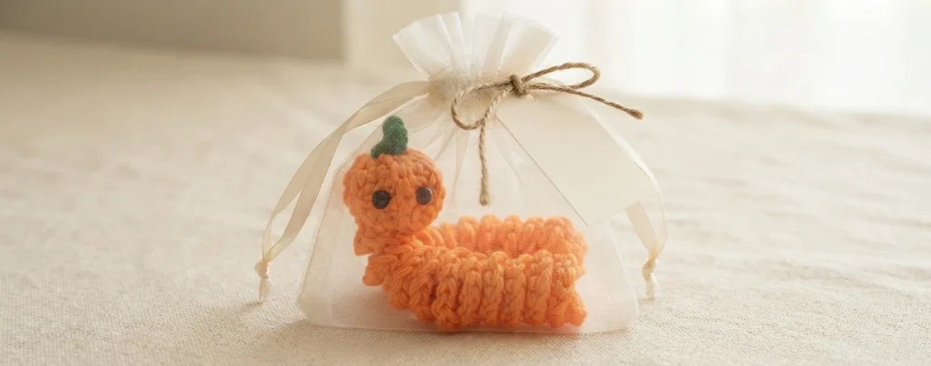 Pumpkin Worry Worm Crochet Pattern: (Trick Or Treat Gifts For Halloween) - crochet detail