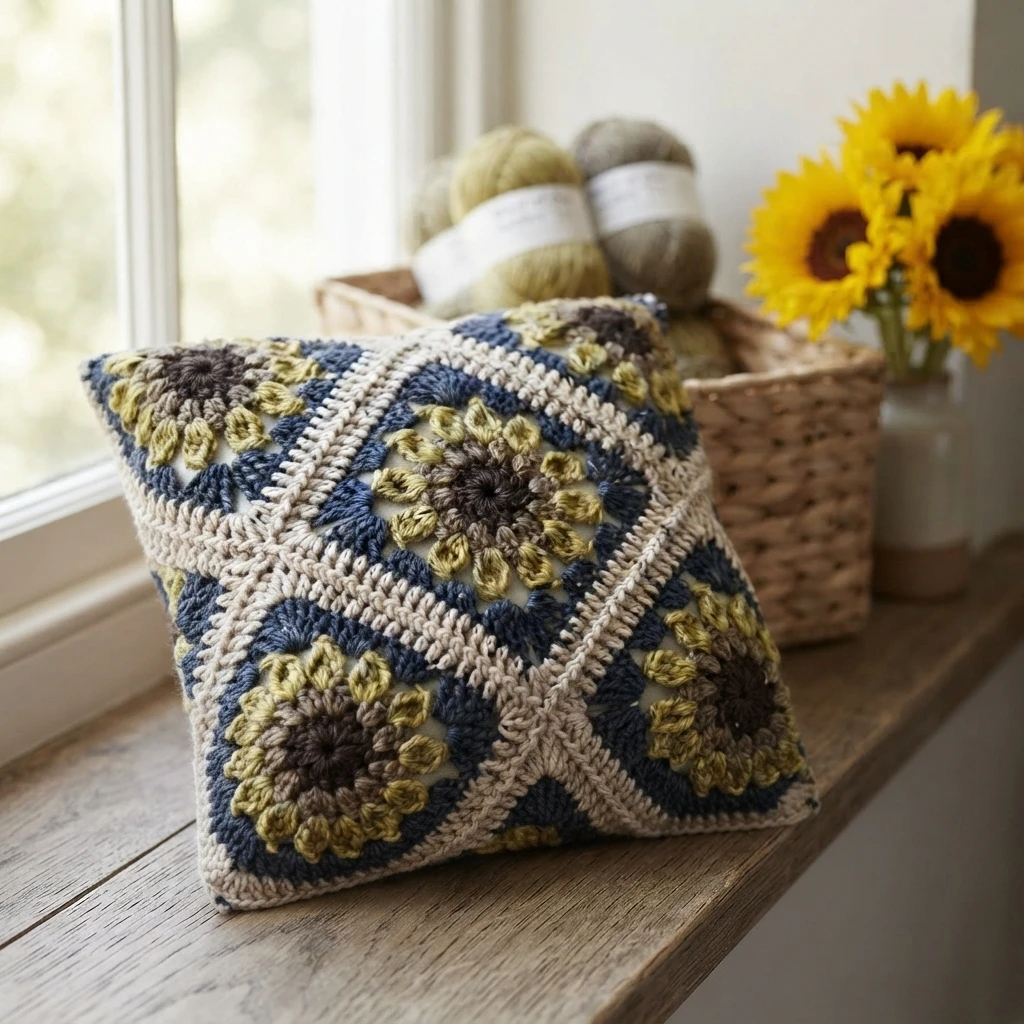 Autumn Sunflower Pillow Pattern (Free) - crochet detail