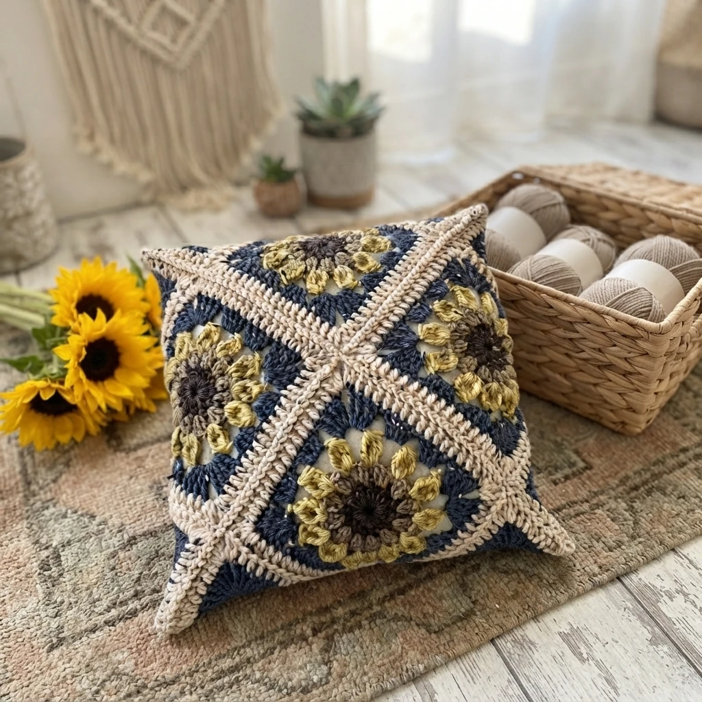 Autumn Sunflower Pillow Pattern (Free) - crochet detail