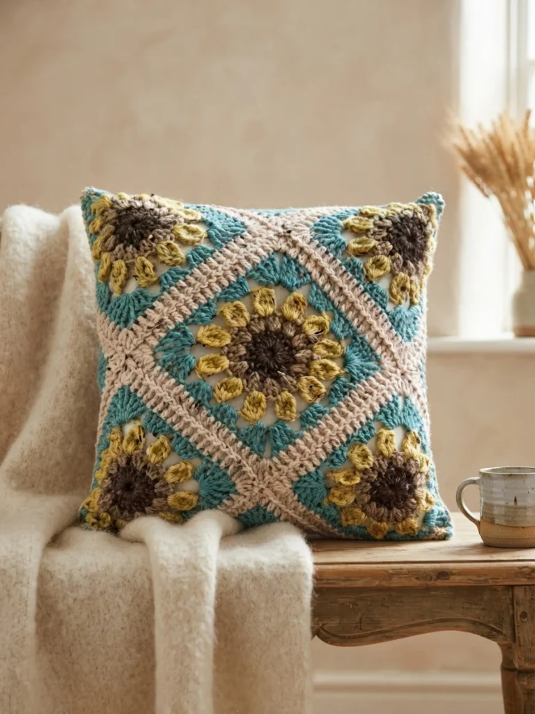 Autumn Sunflower Pillow Pattern (Free) - crochet detail