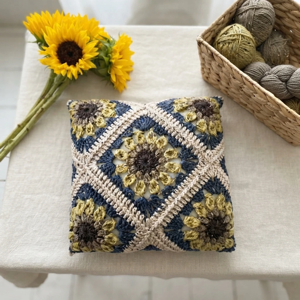 Autumn Sunflower Pillow Pattern (Free) - crochet detail