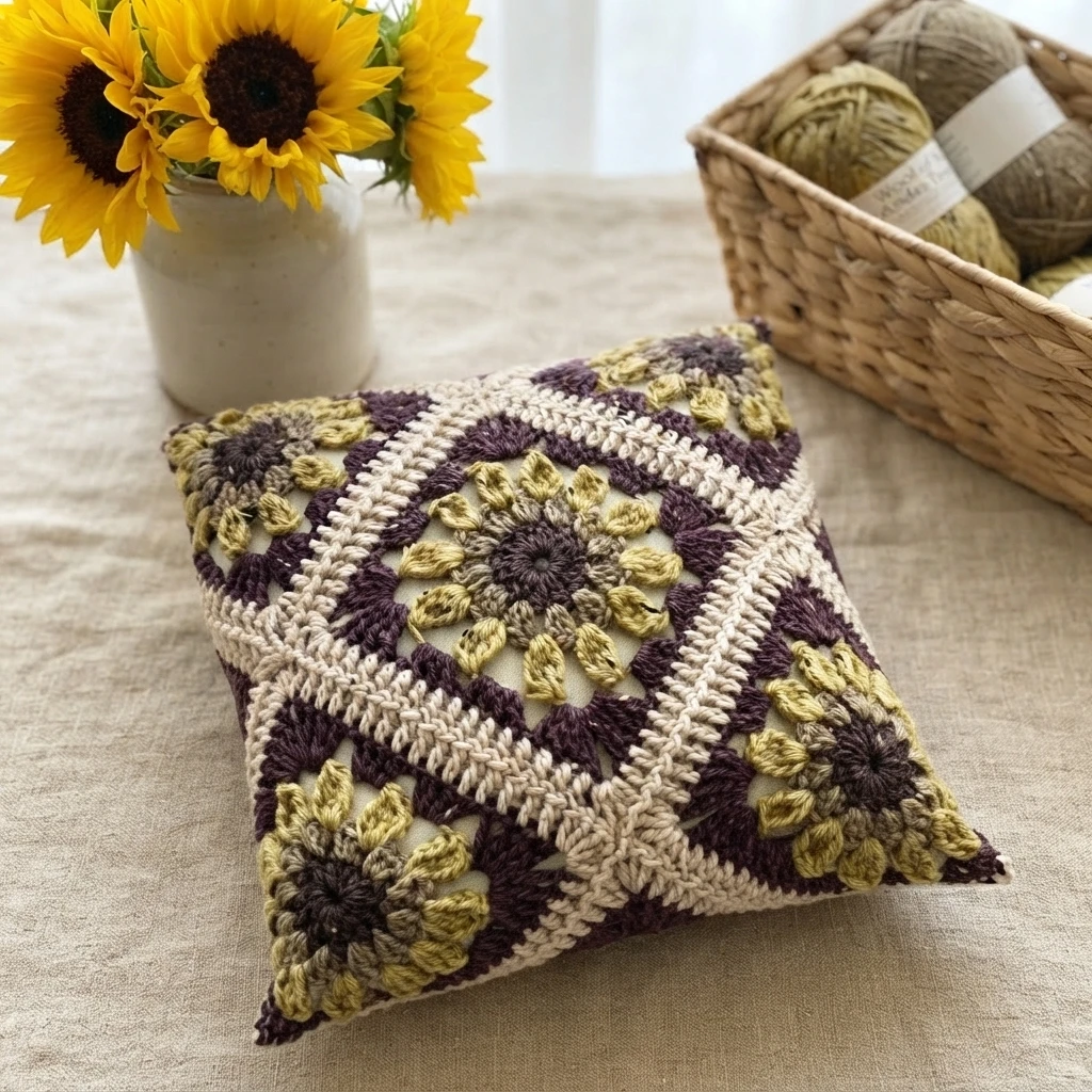 Autumn Sunflower Pillow Pattern (Free) - crochet detail