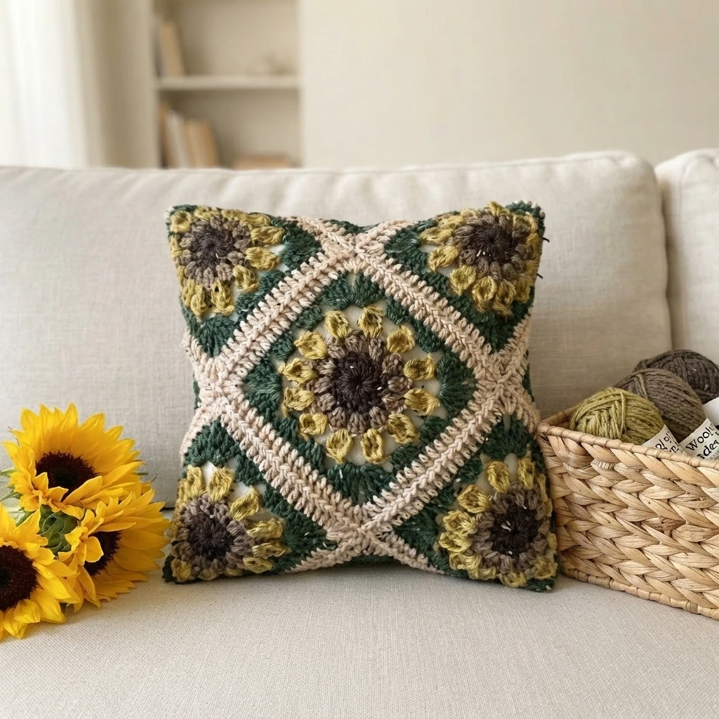 Autumn Sunflower Pillow Pattern (Free) - crochet detail