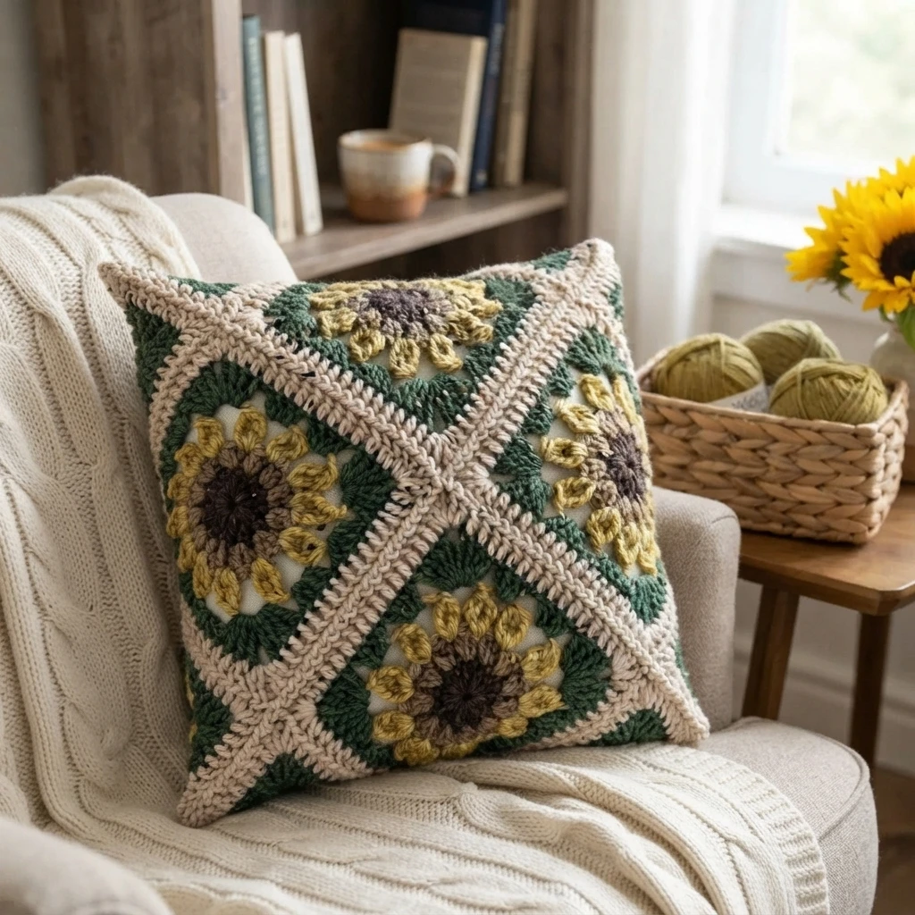 Autumn Sunflower Pillow Pattern (Free) - crochet detail
