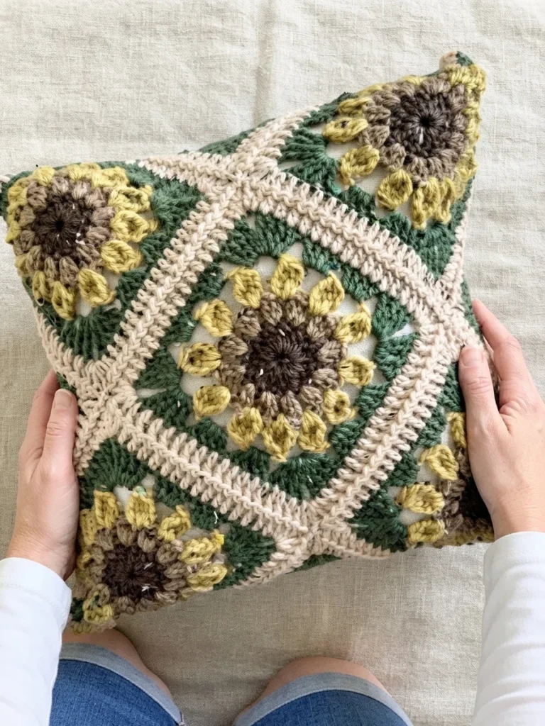 Autumn Sunflower Pillow Pattern (Free) - crochet detail