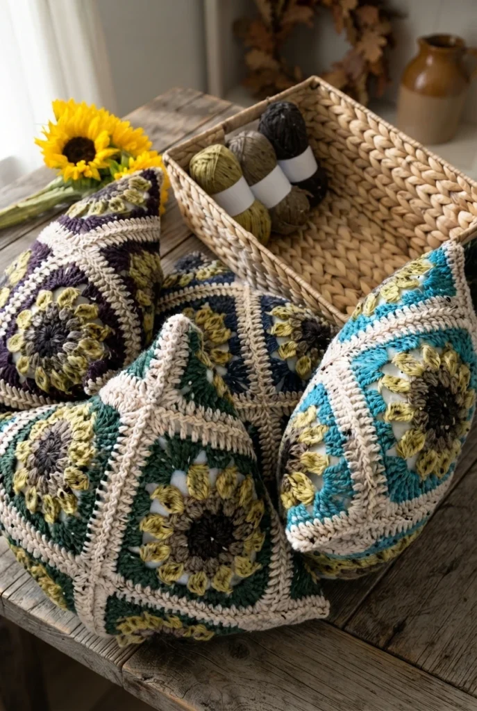 Autumn Sunflower Pillow Pattern (Free) - crochet detail