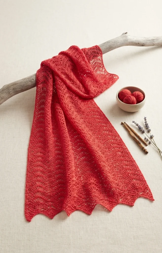 Ravelry: Lacy Feather and Fan Wrap pattern by A. Westbrook - crochet detail
